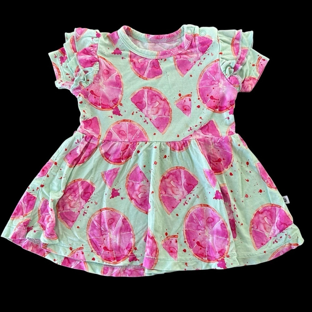 Birdie Bean Baby Girls 12-18 months Bamboo Green Citrus Ruffle Dress Top Stretch